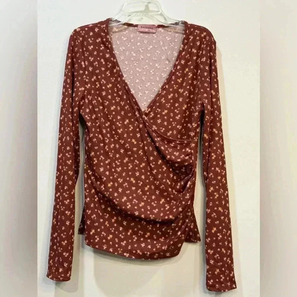Ragdoll Long Sleeve Faux Wrap Ribbed Floral Shirt XL - Picture 1 of 10